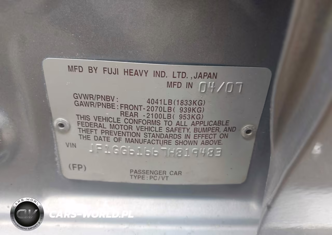 2007 Subaru Impreza 2.5I VIN:JF1GG61667H819483 - 9