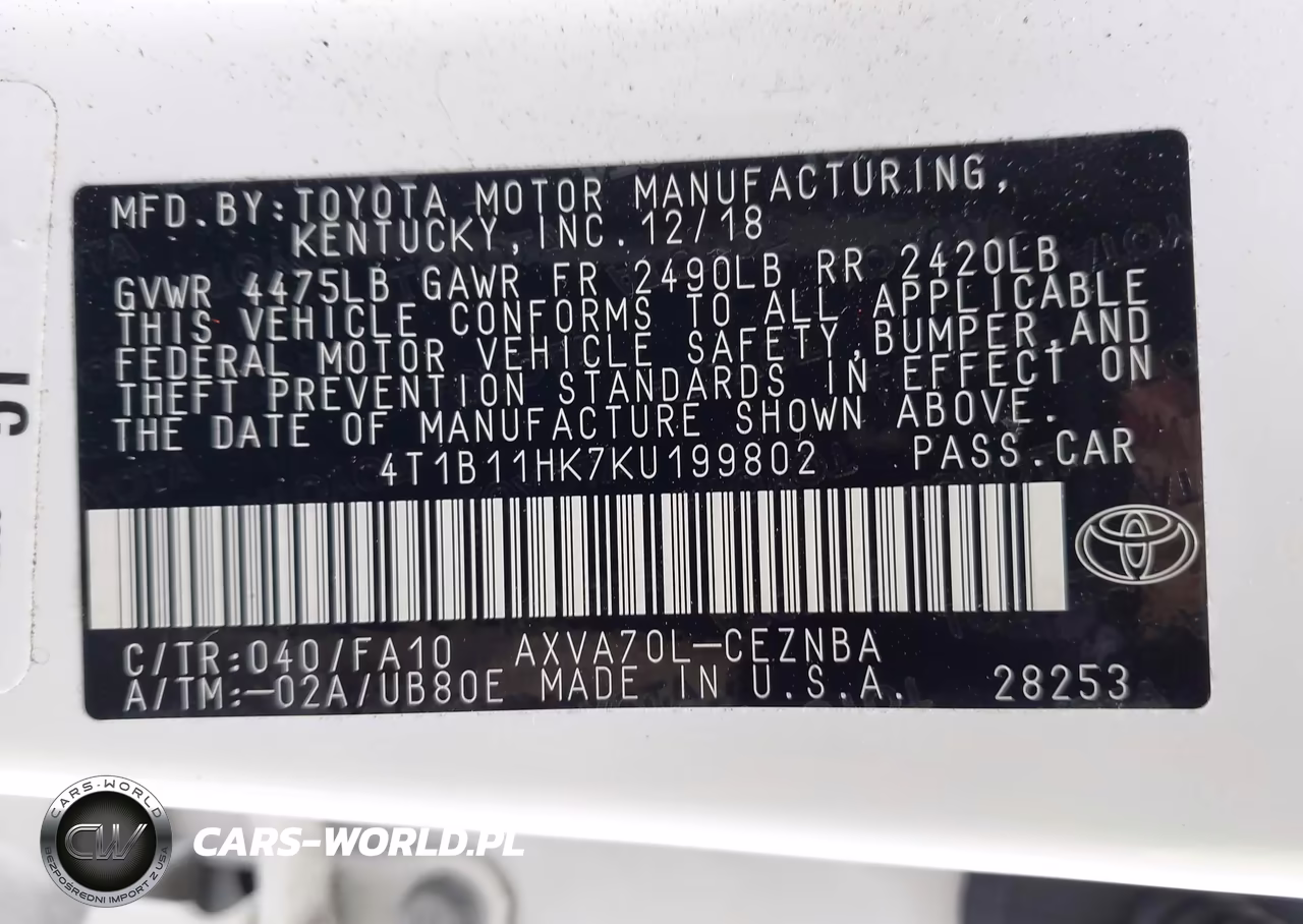 2019 Toyota Camry Le VIN:4T1B11HK7KU199802 - 9