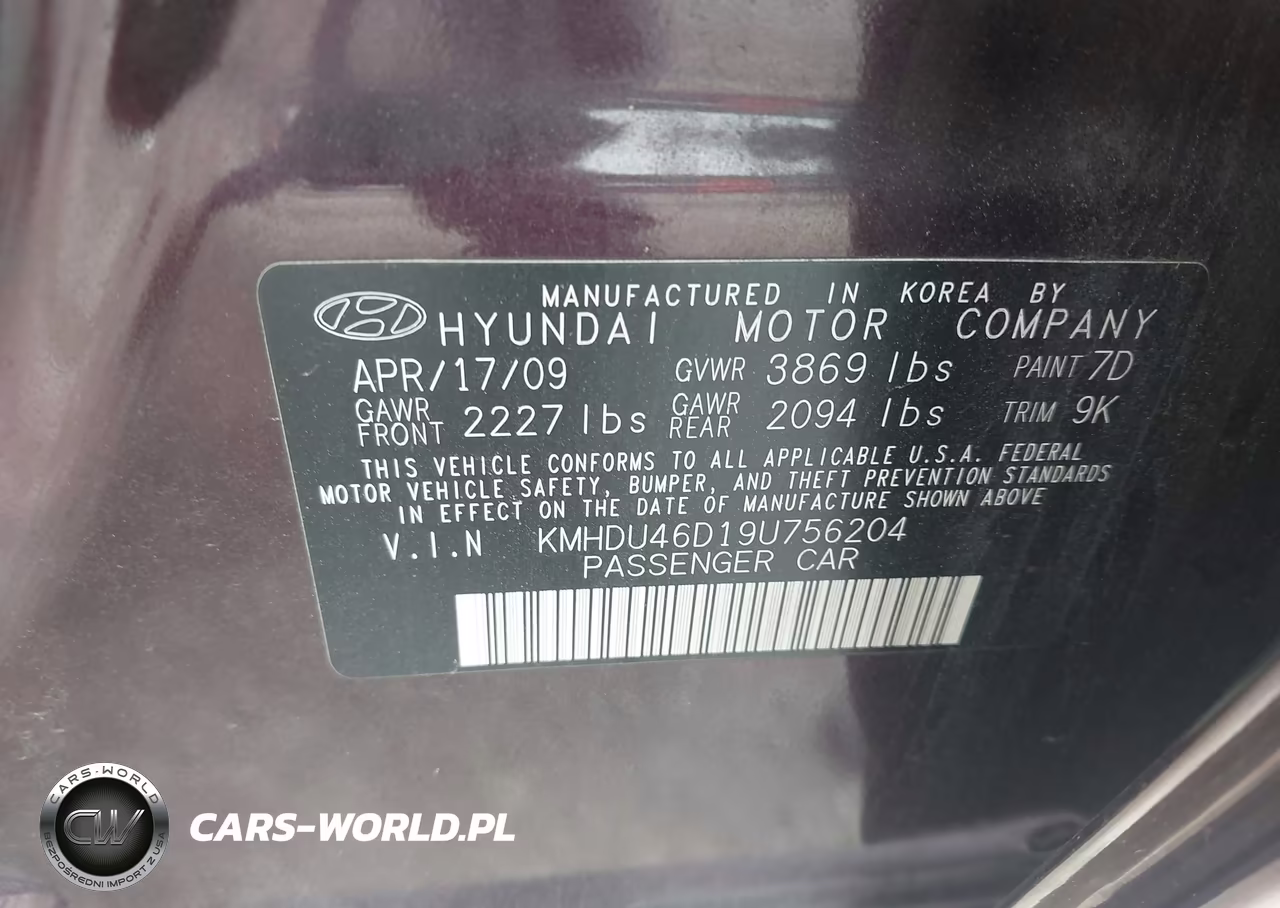 2009 Hyundai Elantra Gls VIN:KMHDU46D19U756204 - 9