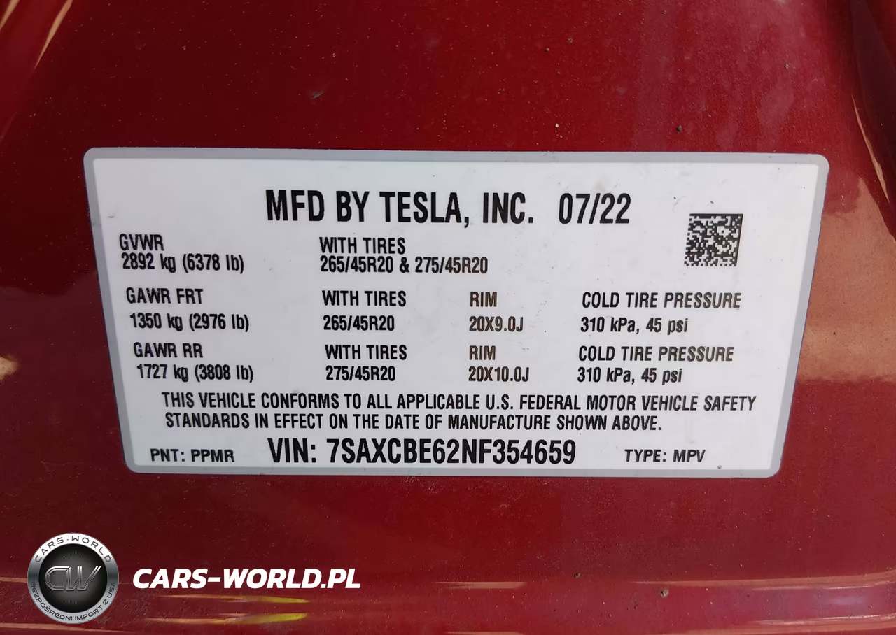 2022 Tesla Model X Plaid Tri Motor All-Wheel Drive VIN:7SAXCBE62NF354659 - 9