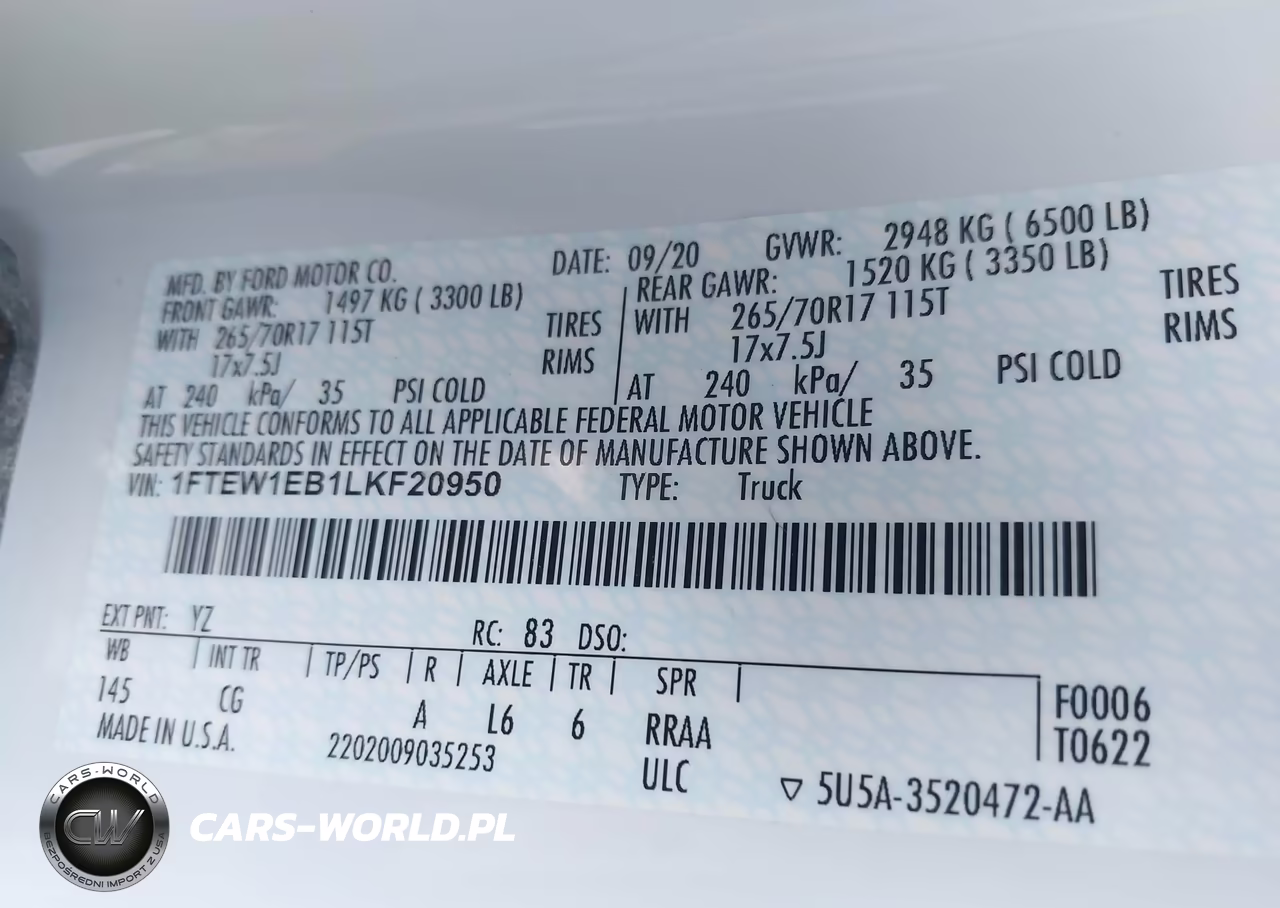 2020 Ford F-150 Xl VIN:1FTEW1EB1LKF20950 - 9