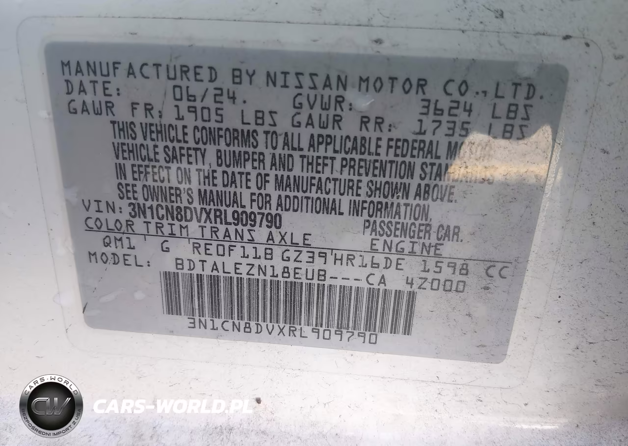 2024 Nissan Versa 1.6 S VIN:3N1CN8DVXRL909790 - 9