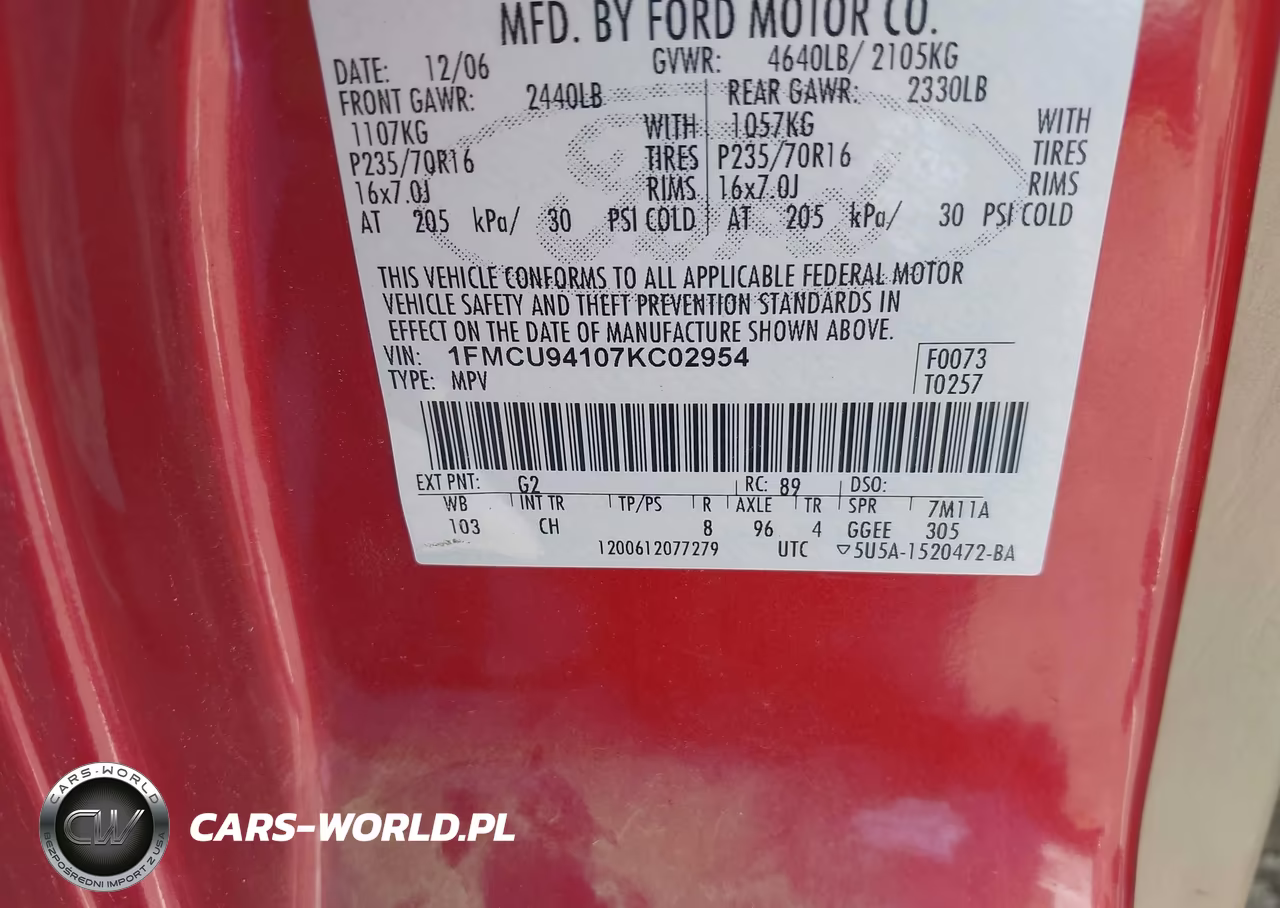 2007 Ford Escape Limited VIN:1FMCU94107KC02954 - 9