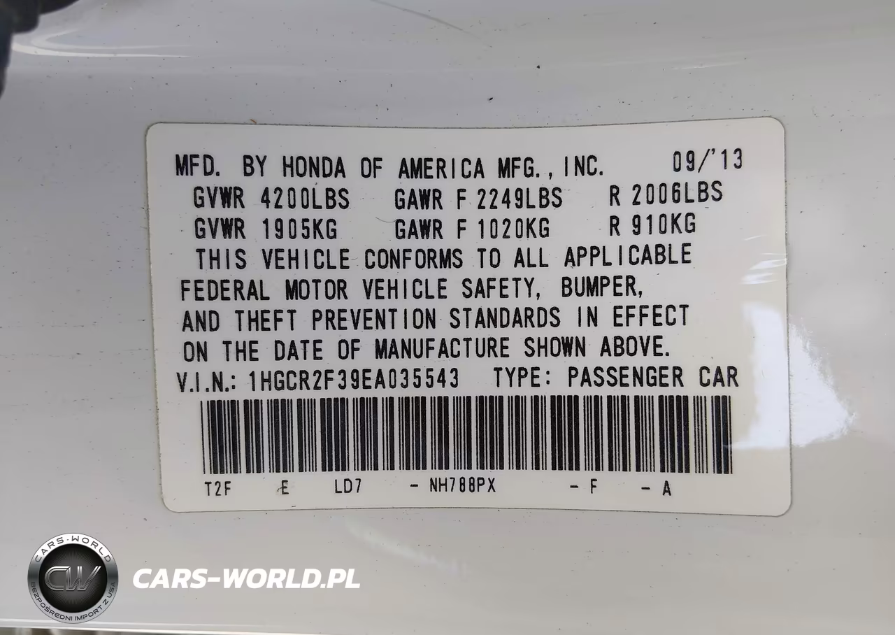 2014 Honda Accord Lx VIN:1HGCR2F39EA035543 - 9