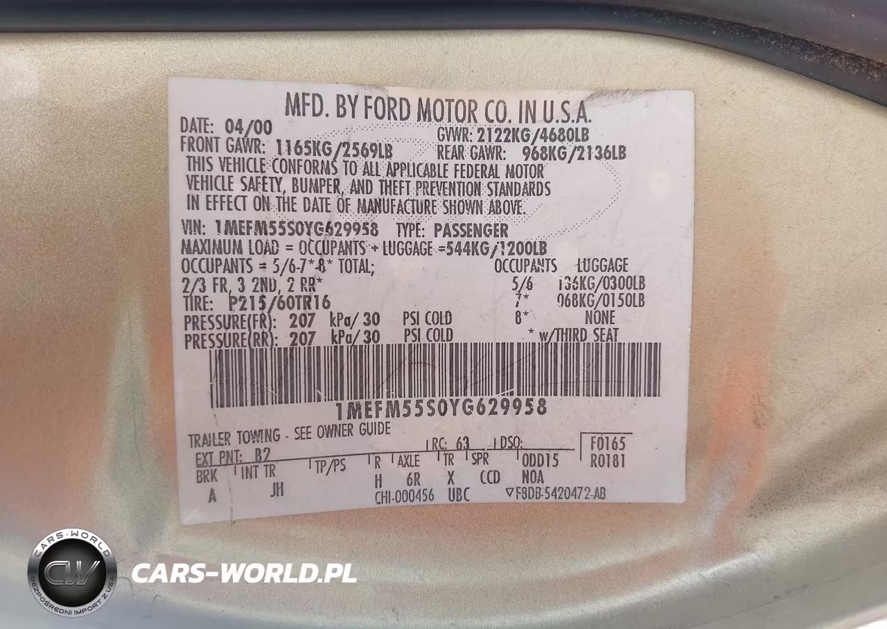2000 Mercury Sable Ls Premium VIN:1MEFM55S0YG629958 - 9