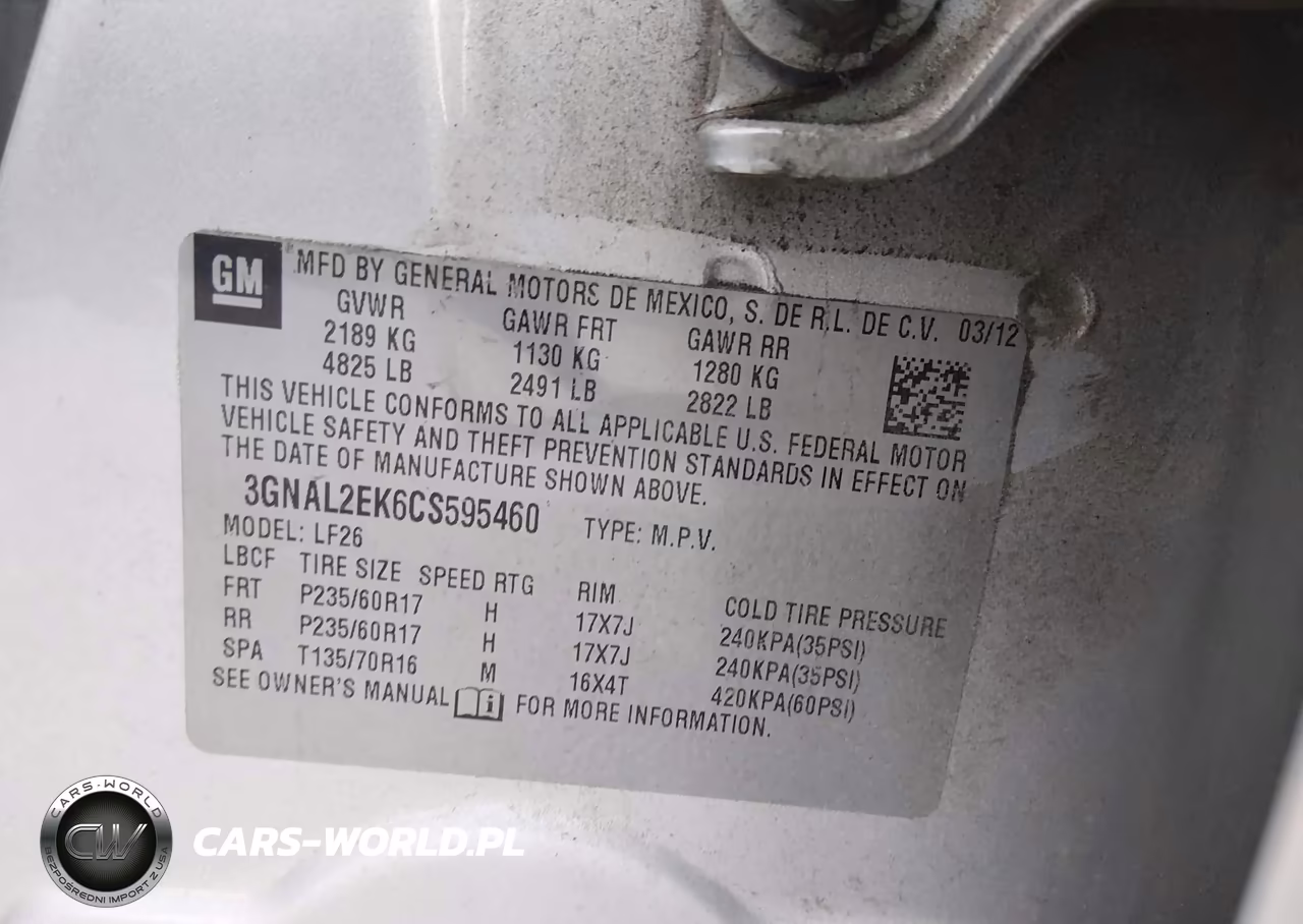 2012 Chevrolet Captiva Sport 2Ls VIN:3GNAL2EK6CS595460 - 9