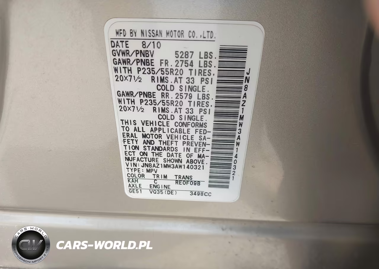2010 Nissan Murano Le VIN:JN8AZ1MW3AW140321 - 9