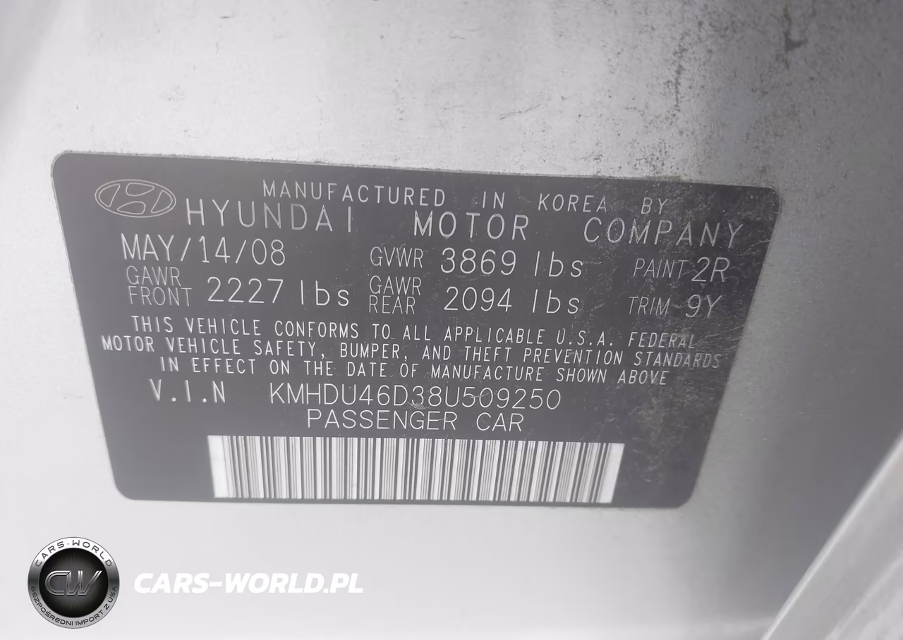 2008 Hyundai Elantra Gls-Se VIN:KMHDU46D38U509250 - 9