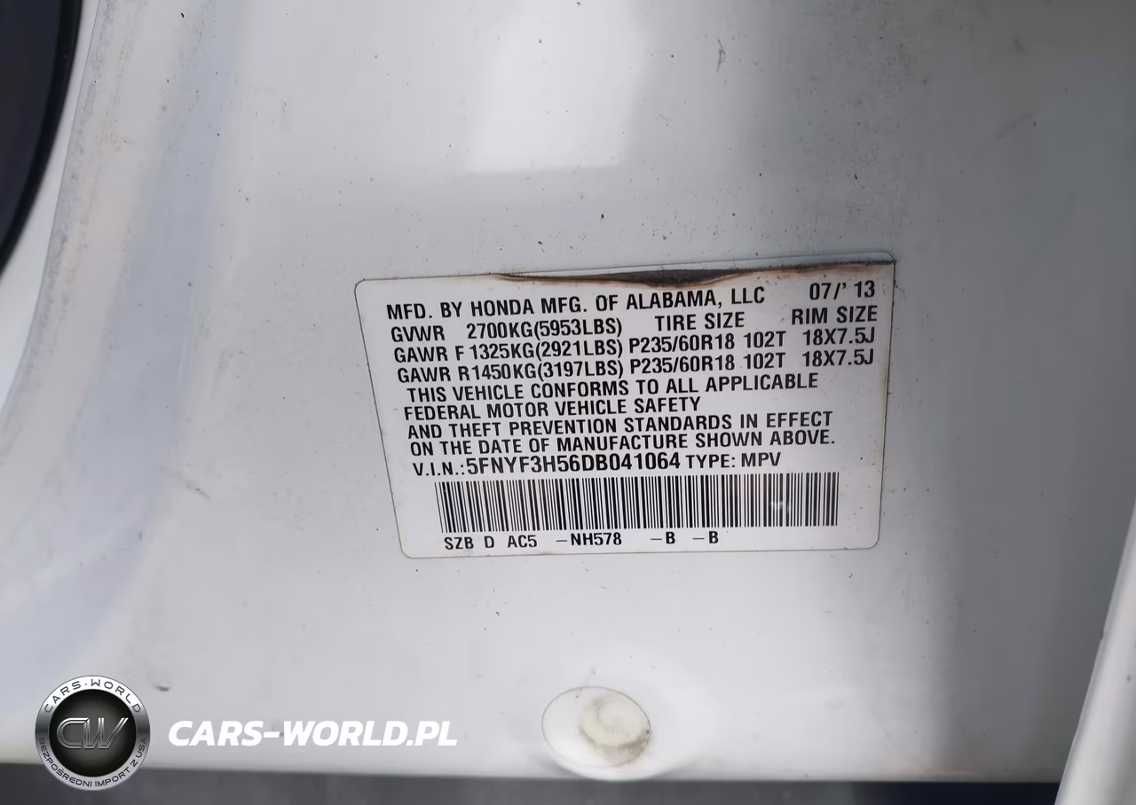 2013 Honda Pilot Ex-L VIN:5FNYF3H56DB041064 - 9