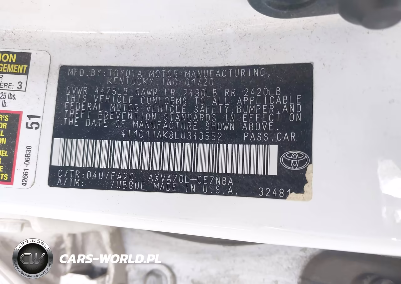 2020 Toyota Camry Le VIN:4T1C11AK8LU343552 - 9