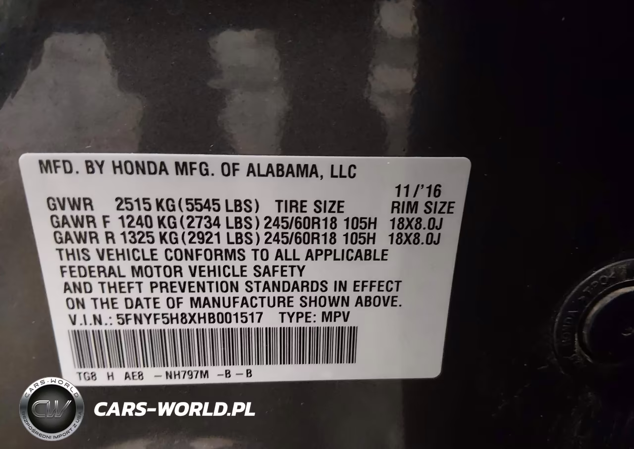 2017 Honda Pilot Ex-L VIN:5FNYF5H8XHB001517 - 9