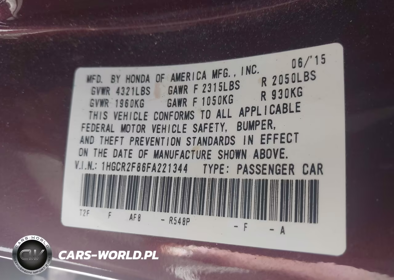 2015 Honda Accord Ex-L VIN:1HGCR2F86FA221344 - 9