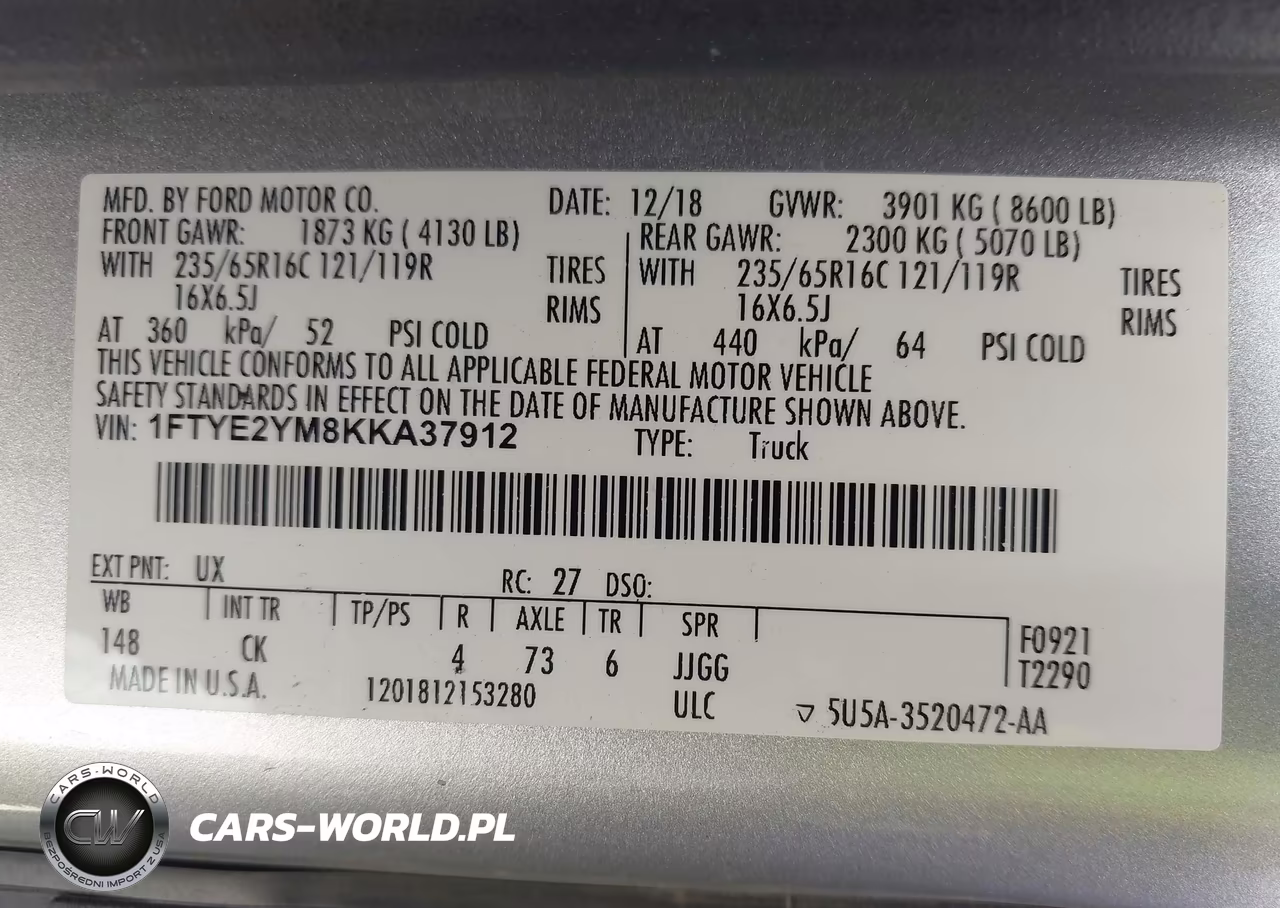 2019 Ford Transit-150 VIN:1FTYE2YM8KKA37912 - 9