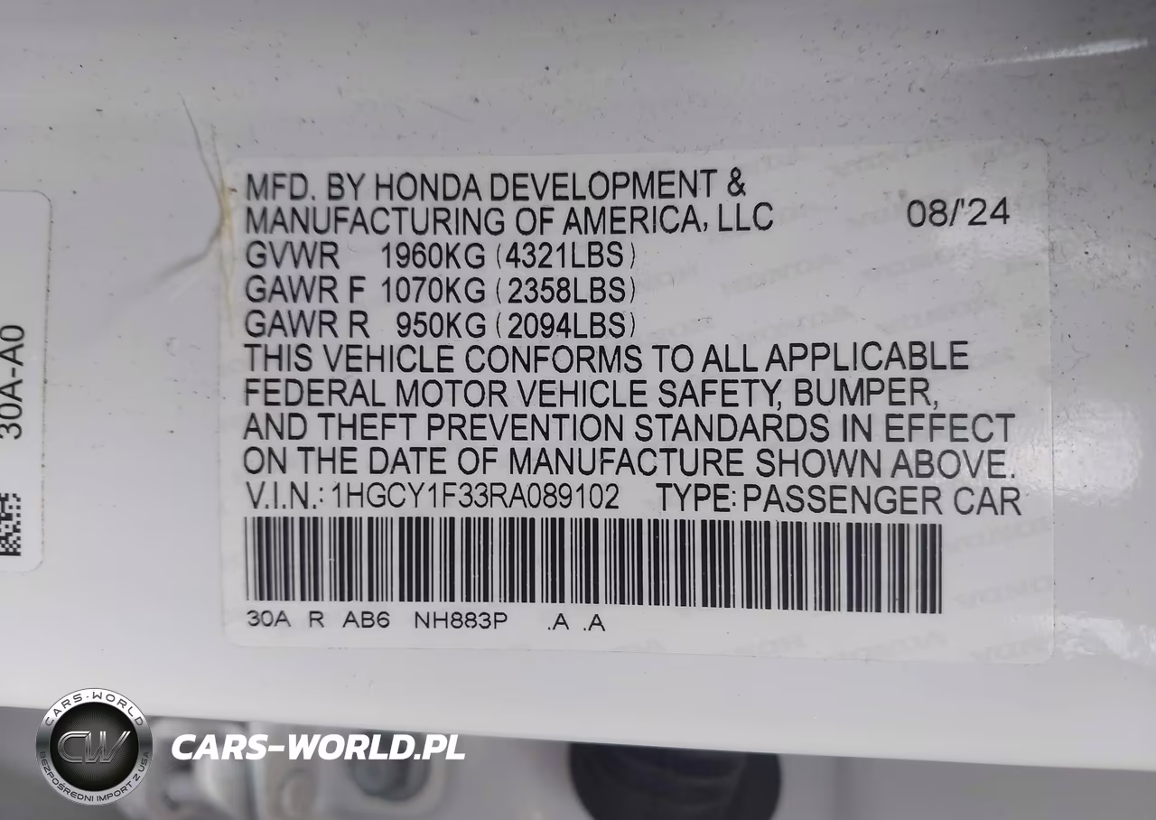 2024 Honda Accord Ex VIN:1HGCY1F33RA089102 - 9