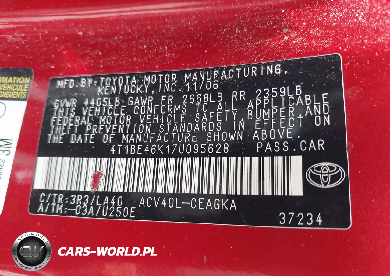 2007 Toyota Camry Xle VIN:4T1BE46K17U095628 - 9