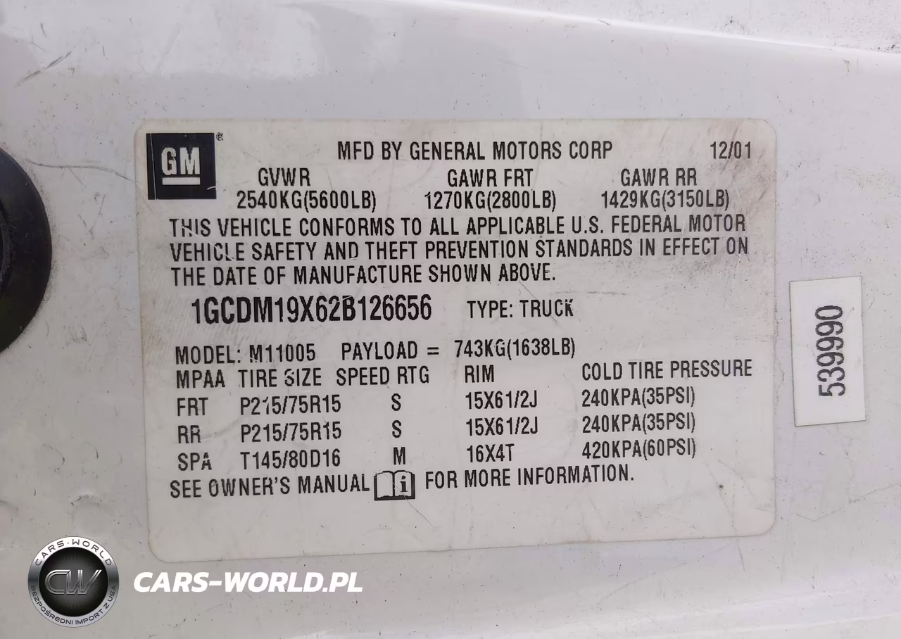 2002 Chevrolet Astro VIN:1GCDM19X62B126656 - 9