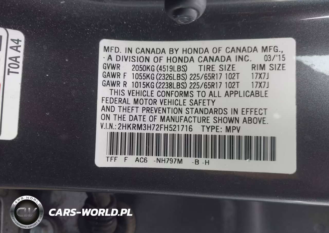 2015 Honda Cr-V Ex-L VIN:2HKRM3H72FH521716 - 9