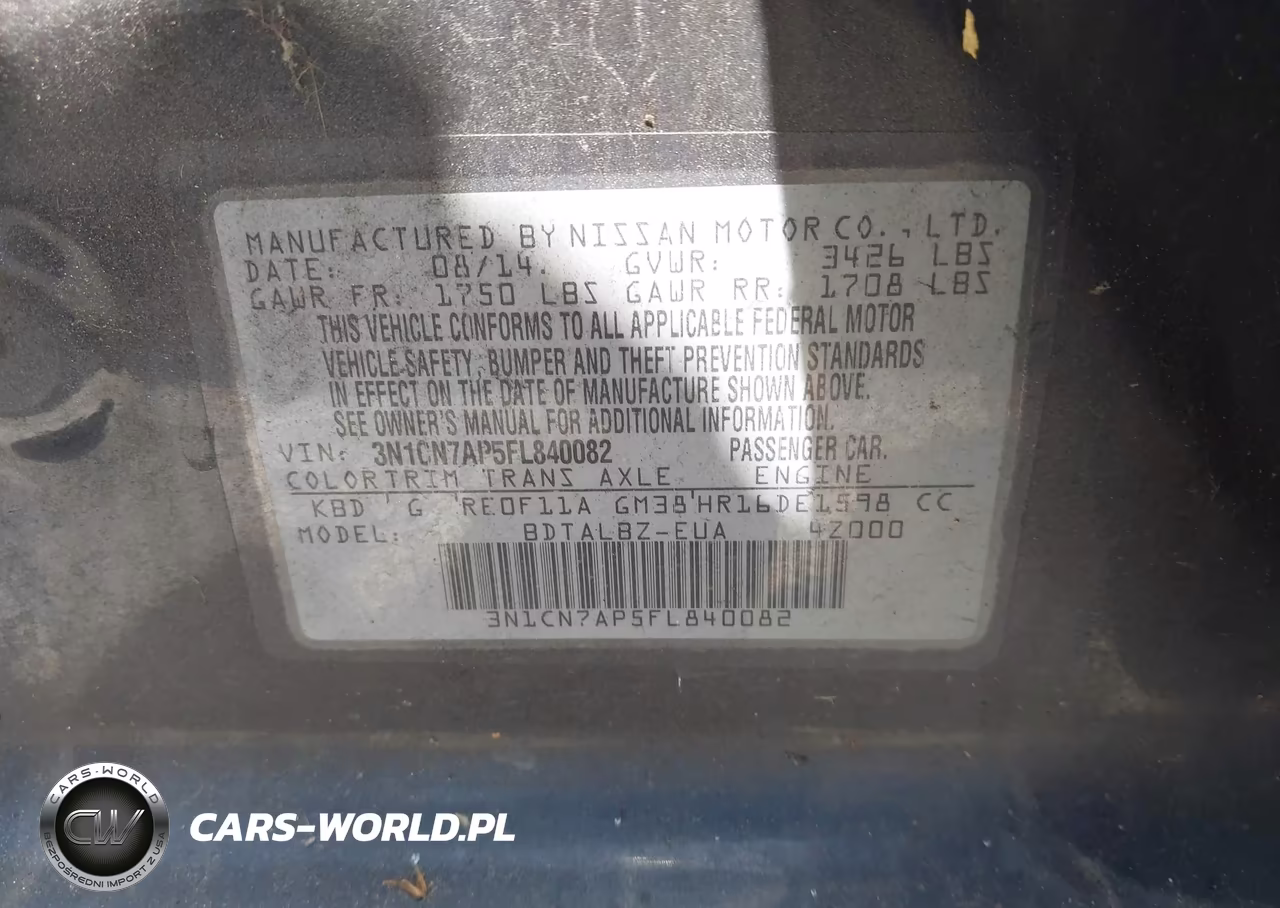 2015 Nissan Versa 1.6 S-1.6 S+-1.6 Sl-1.6 Sv VIN:3N1CN7AP5FL840082 - 9