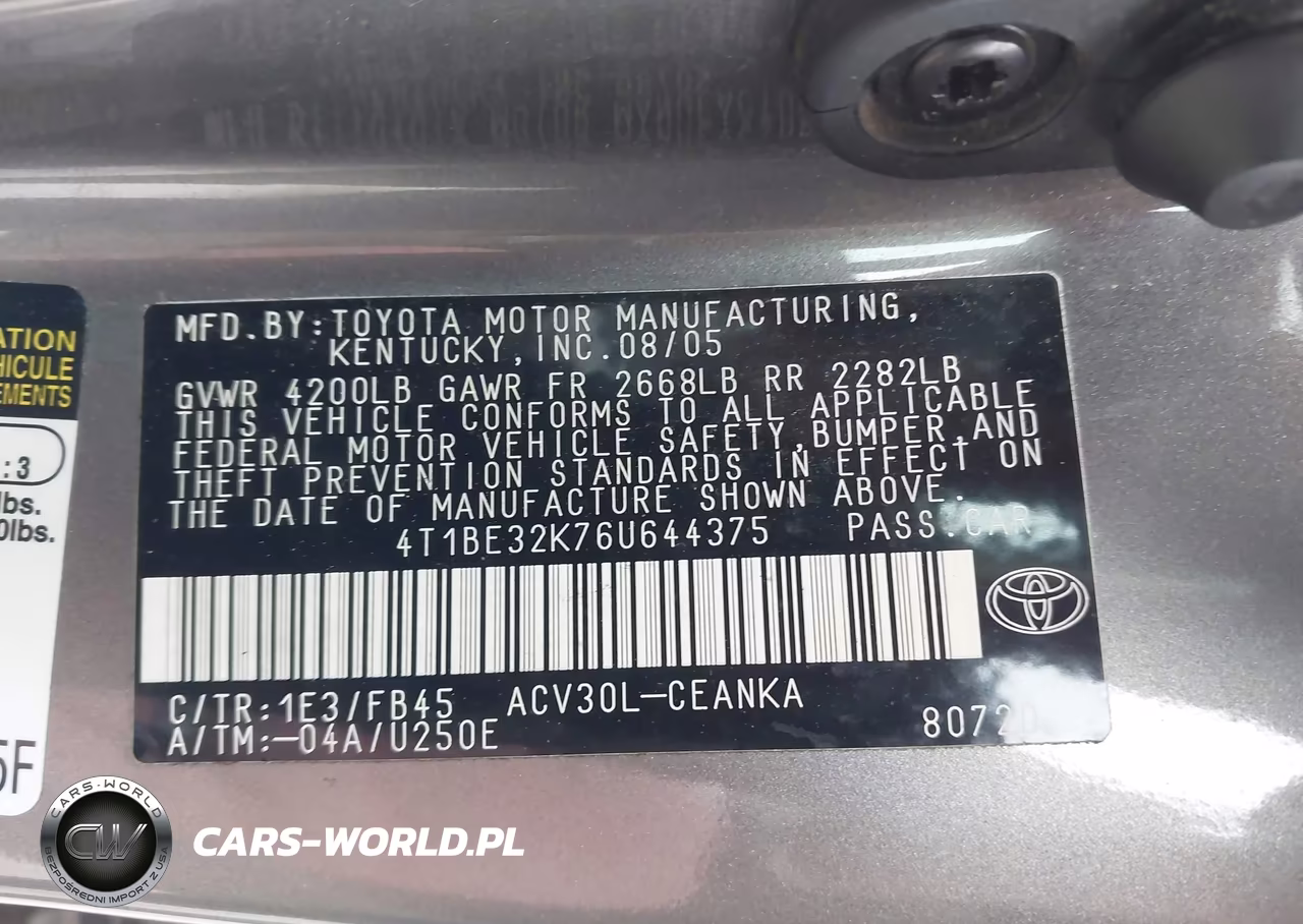 2006 Toyota Camry Le VIN:4T1BE32K76U644375 - 9