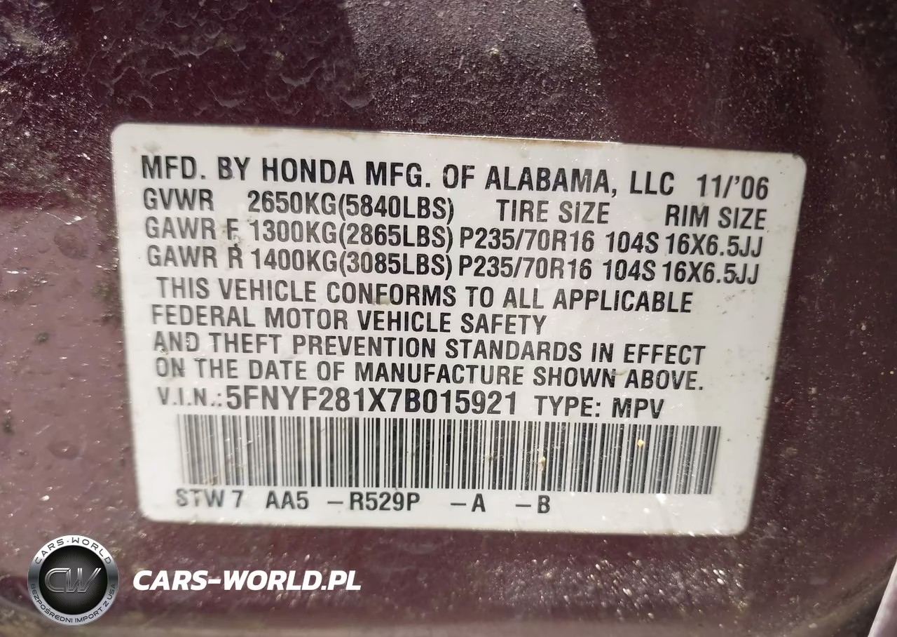 2007 Honda Pilot Lx VIN:5FNYF281X7B015921 - 9