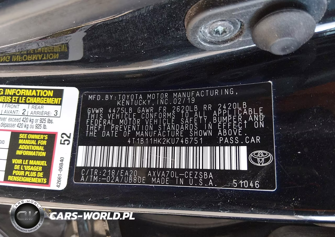 2019 Toyota Camry Se VIN:4T1B11HK2KU746751 - 9