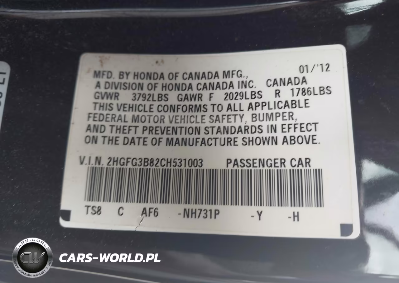 2012 Honda Civic Ex VIN:2HGFG3B82CH531003 - 9