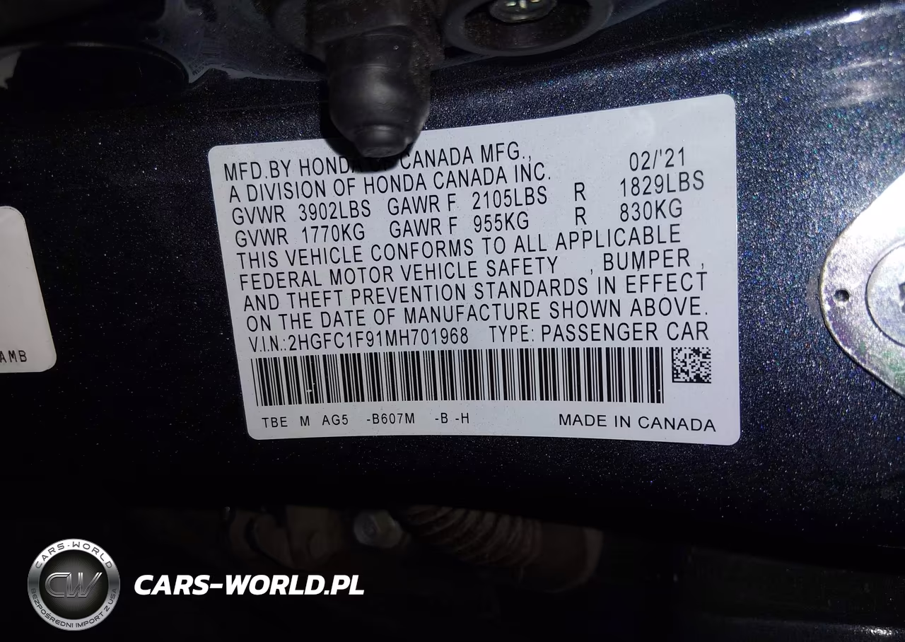 2021 Honda Civic Touring VIN:2HGFC1F91MH701968 - 9