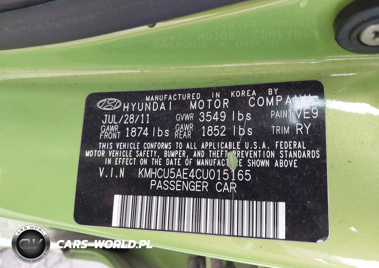 2012 Hyundai Accent Se VIN:KMHCU5AE4CU015165 - 9
