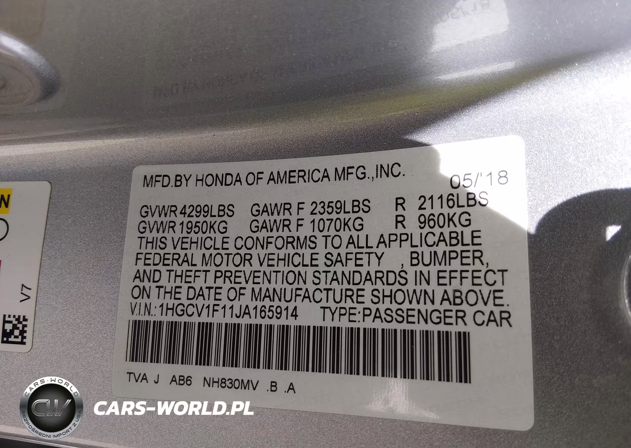 2018 Honda Accord Lx VIN:1HGCV1F11JA165914 - 9