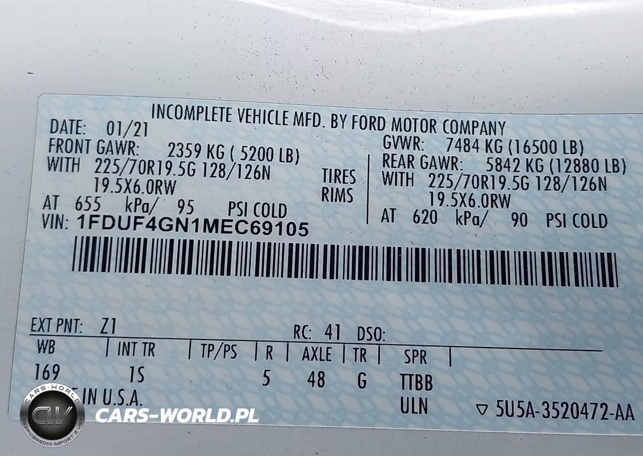 2021 Ford F-450 Chassis Xl VIN:1FDUF4GN1MEC69105 - 9