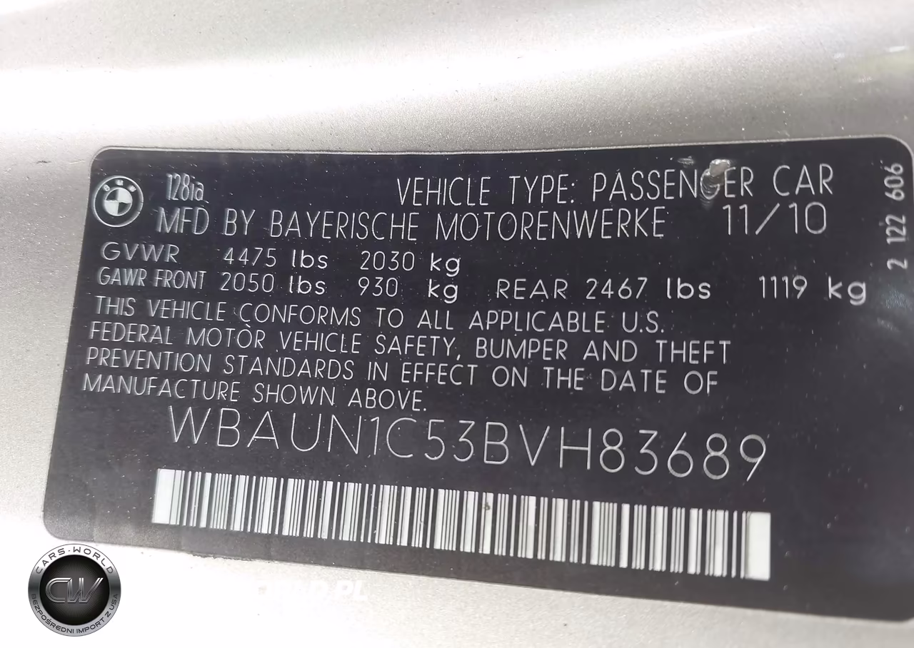 2011 BMW 128I VIN:WBAUN1C53BVH83689 - 9