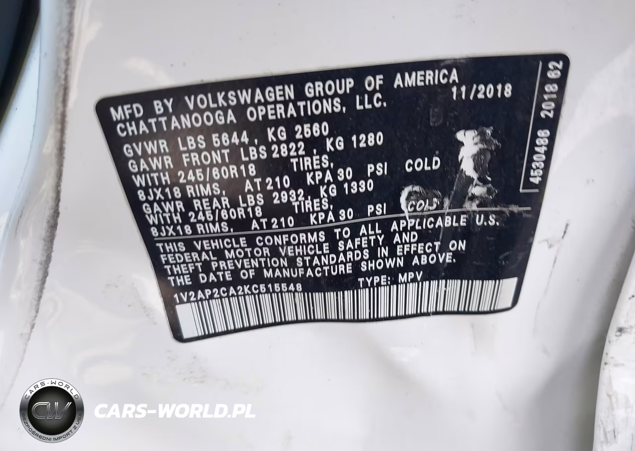2019 Volkswagen Atlas 2.0T S VIN:1V2AP2CA2KC515548 - 9