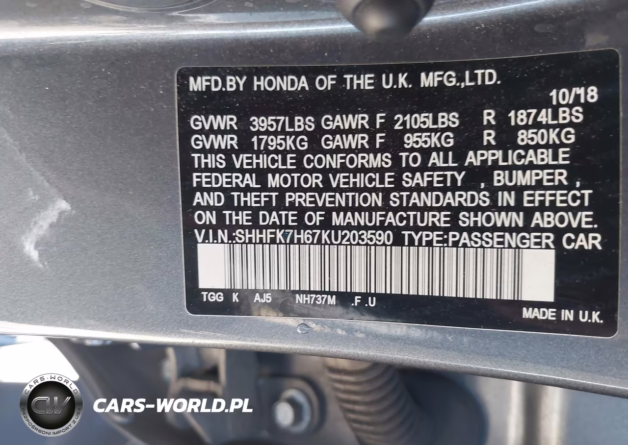 2019 Honda Civic Ex VIN:SHHFK7H67KU203590 - 9