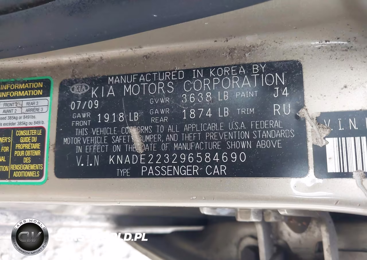 2009 Kia Rio Lx VIN:KNADE223296584690 - 9