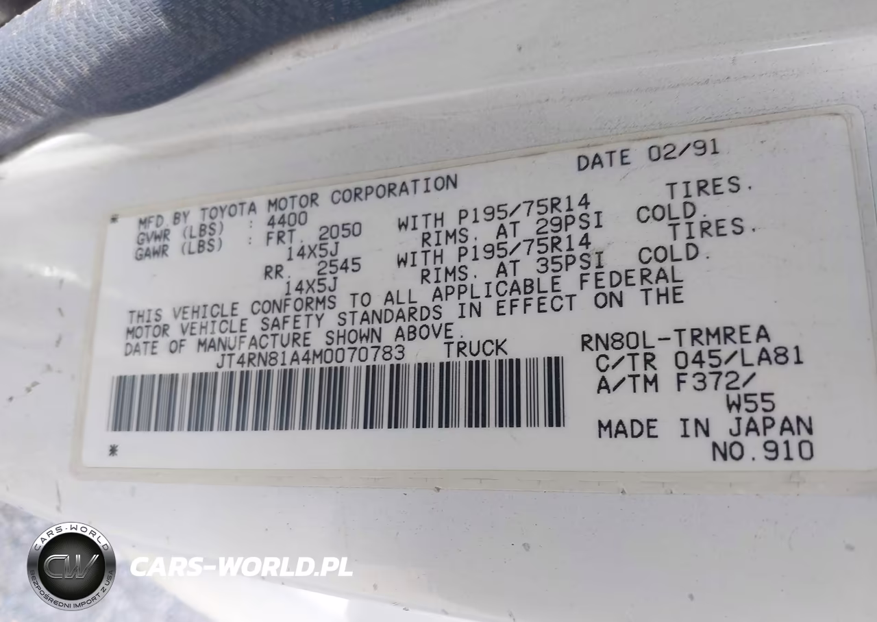 1991 Toyota Pickup 1-2 Ton Short Wheelbase VIN:JT4RN81A4M0070783 - 9