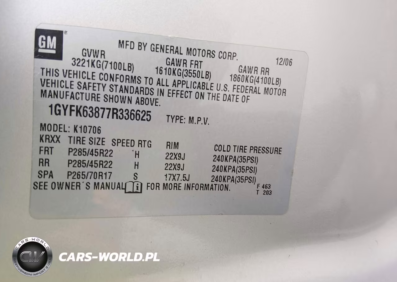 2007 Cadillac Escalade Standard VIN:1GYFK63877R336625 - 9