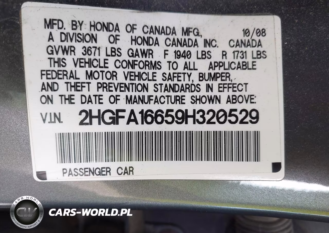 2009 Honda Civic Lx-S VIN:2HGFA16659H320529 - 9