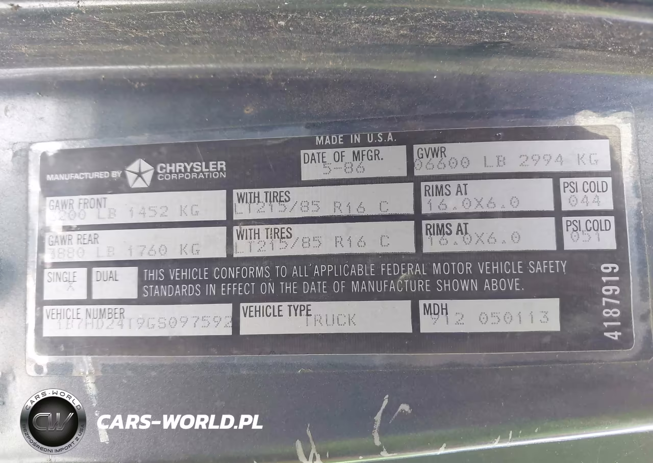 1986 Dodge D-Series D200-D250 VIN:1B7HD24T9GS097592 - 9