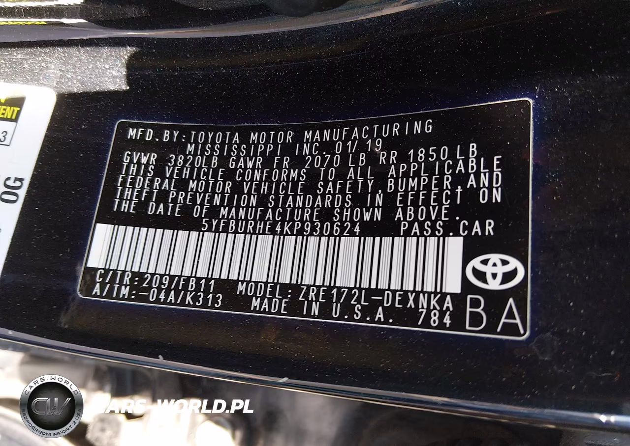 2019 Toyota Corolla Le VIN:5YFBURHE4KP930624 - 9