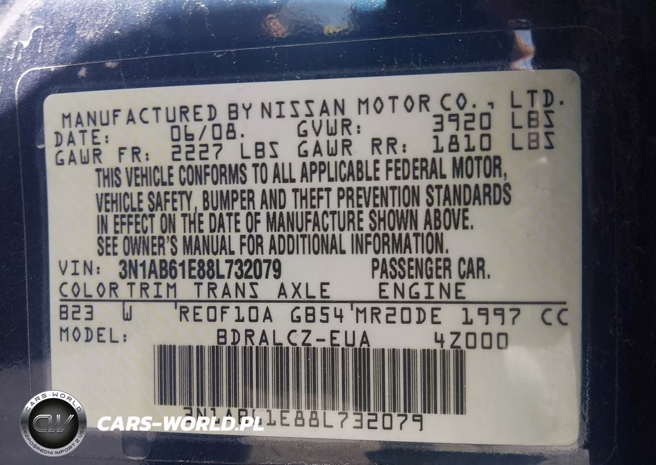 2008 Nissan Sentra 2.0 VIN:3N1AB61E88L732079 - 9
