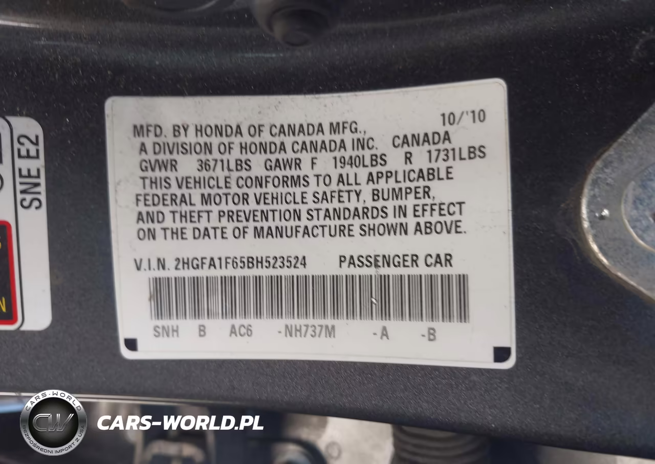 2011 Honda Civic Lx-S VIN:2HGFA1F65BH523524 - 9