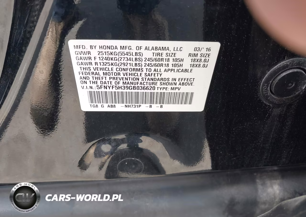 2016 Honda Pilot Ex VIN:5FNYF5H39GB036620 - 9