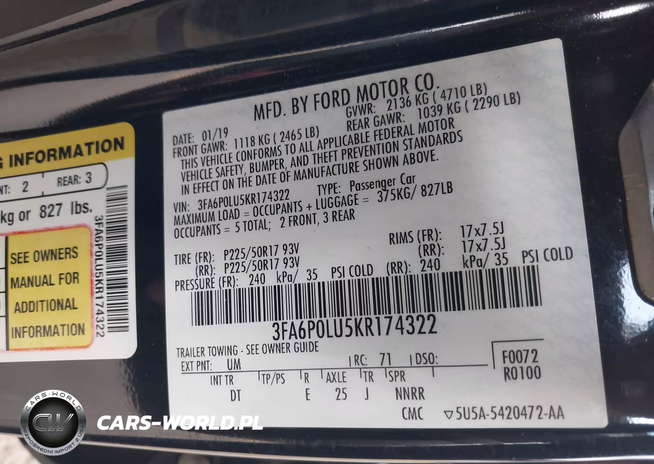 2019 Ford Fusion Hybrid Se VIN:3FA6P0LU5KR174322 - 9