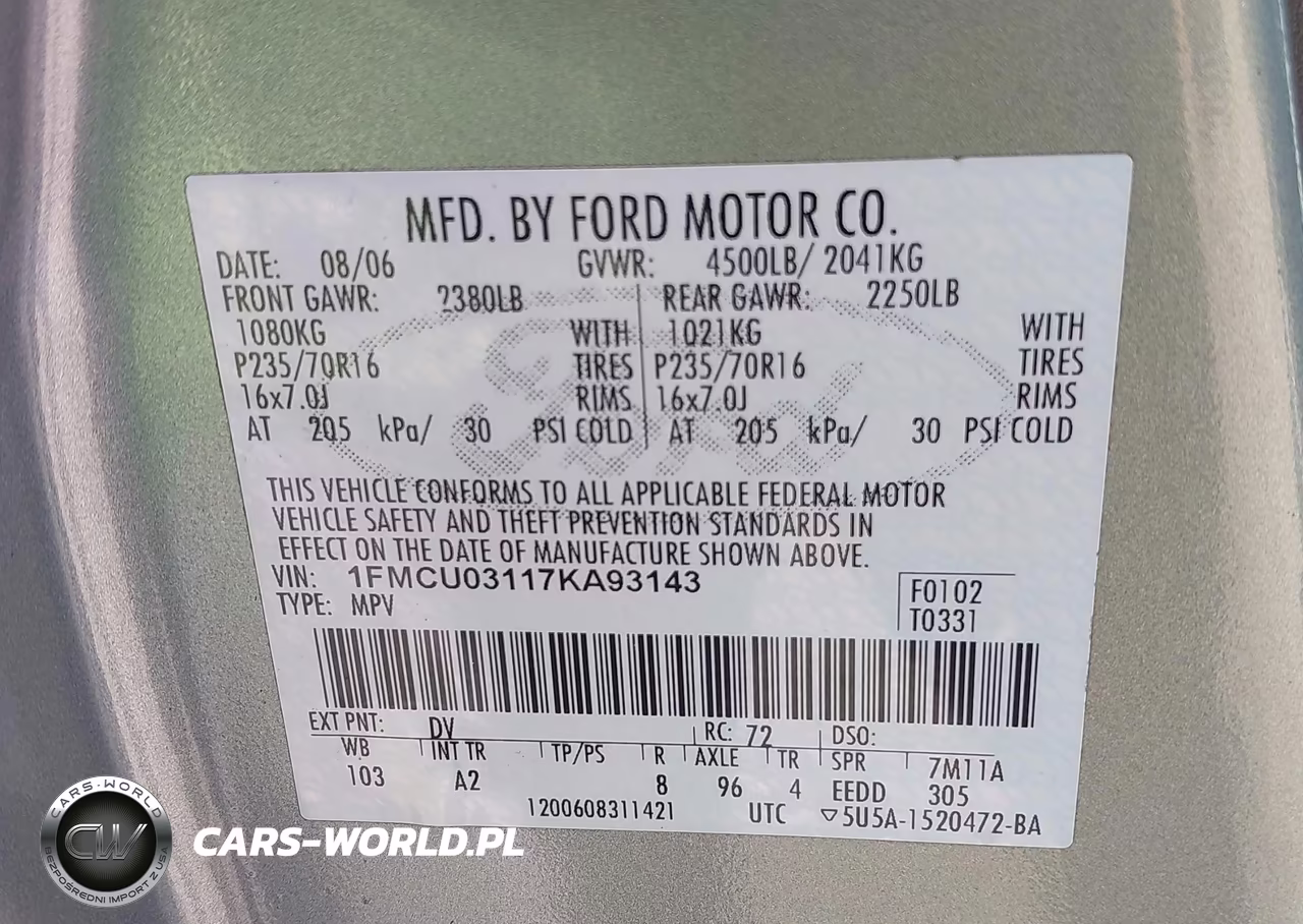 2007 Ford Escape Xlt-Xlt Sport VIN:1FMCU03117KA93143 - 9