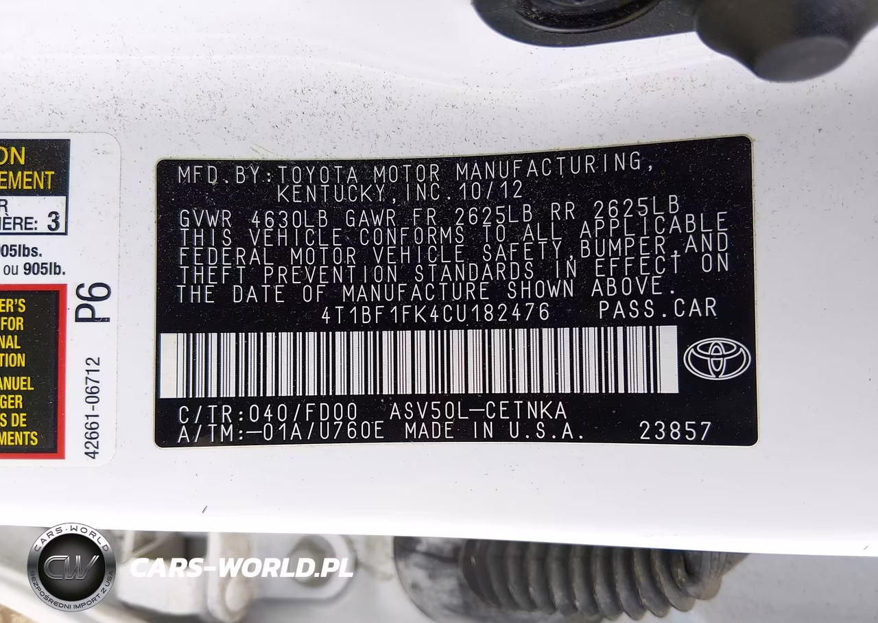 2012 Toyota Camry Le VIN:4T1BF1FK4CU182476 - 9