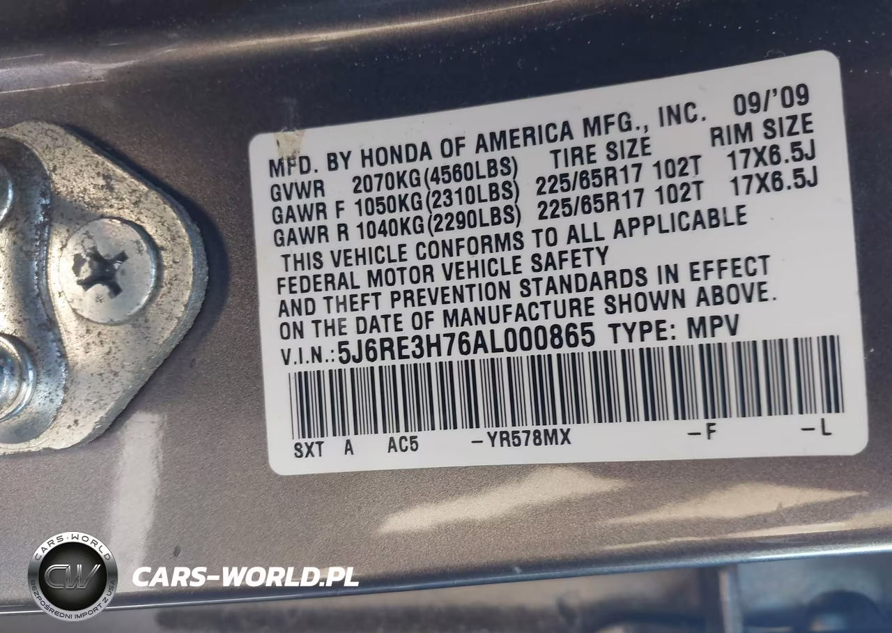 2010 Honda Cr-V Ex-L VIN:5J6RE3H76AL000865 - 9