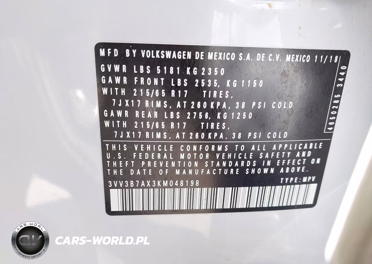 2019 Volkswagen Tiguan 2.0T Se-2.0T Sel-2.0T Sel R-Line-2.0T Sel R-Line Black VIN:3VV3B7AX3KM048198 - 9