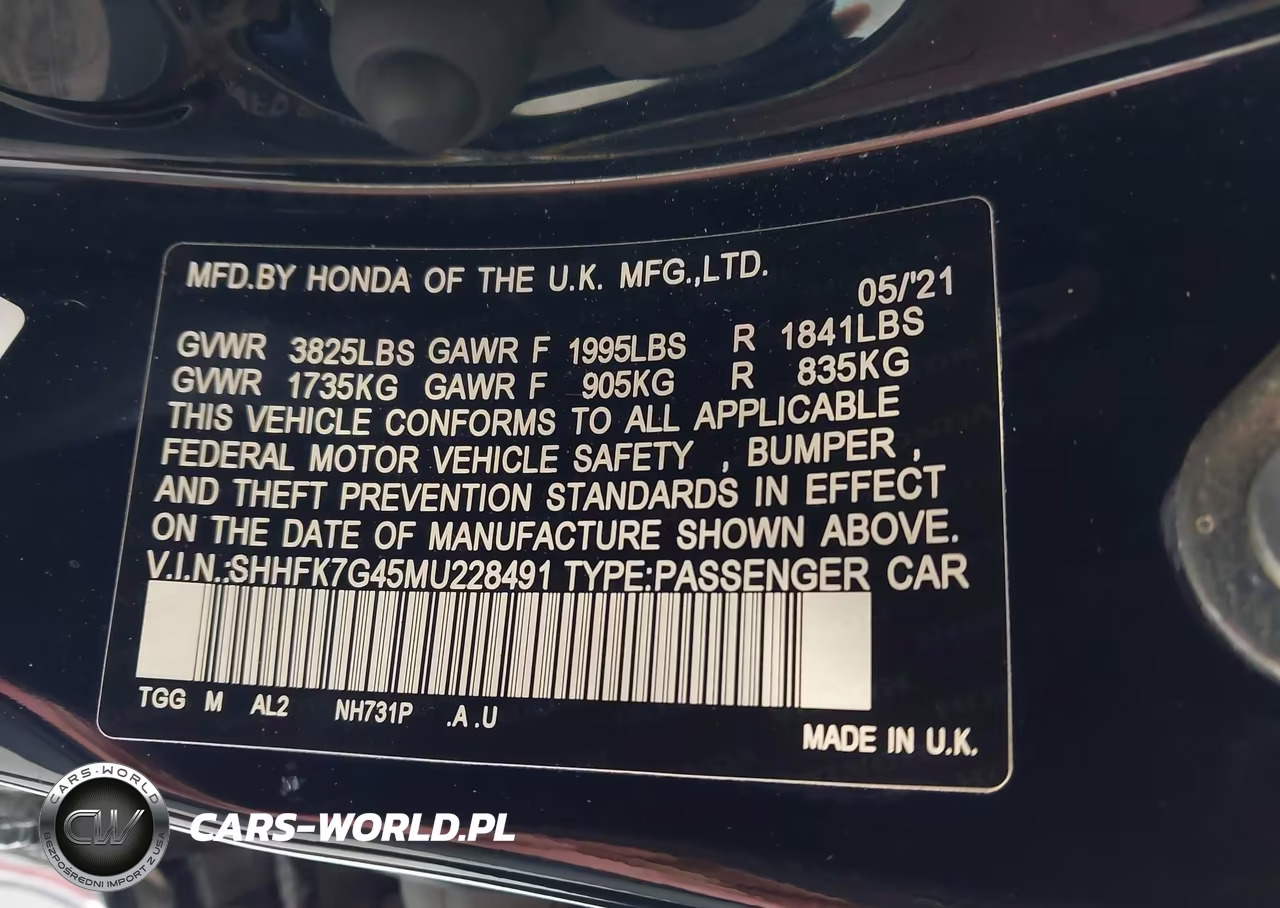 2021 Honda Civic Sport VIN:SHHFK7G45MU228491 - 9