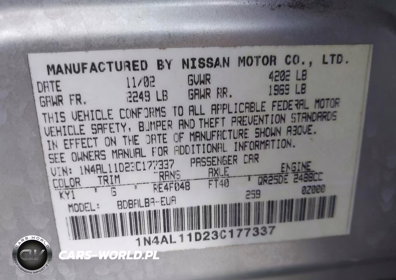 2003 Nissan Altima 2.5 S VIN:1N4AL11D23C177337 - 9