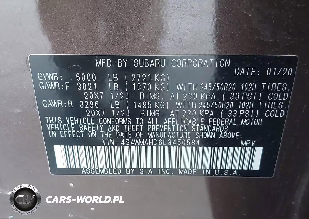 2020 Subaru Ascent Premium VIN:4S4WMAHD6L3450584 - 9